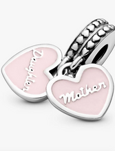 Load image into Gallery viewer, Heart-shaped charms with 'Mother' engraving on a white background

