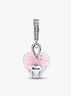 Heart-shaped pendant with 'Mom' engraving on a white background