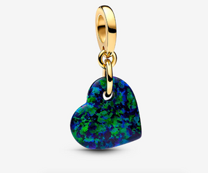 PANDORA Opalescent Green Heart Dangle Charm - 14k Gold Plated