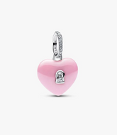 PANDORA Pink Ceramic Heart Padlock Dangle Charm