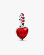 PANDORA Red Murano Glass Heart Double Dangle Charm
