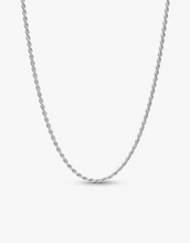 Load image into Gallery viewer, Silver rope chain necklace on a white background
