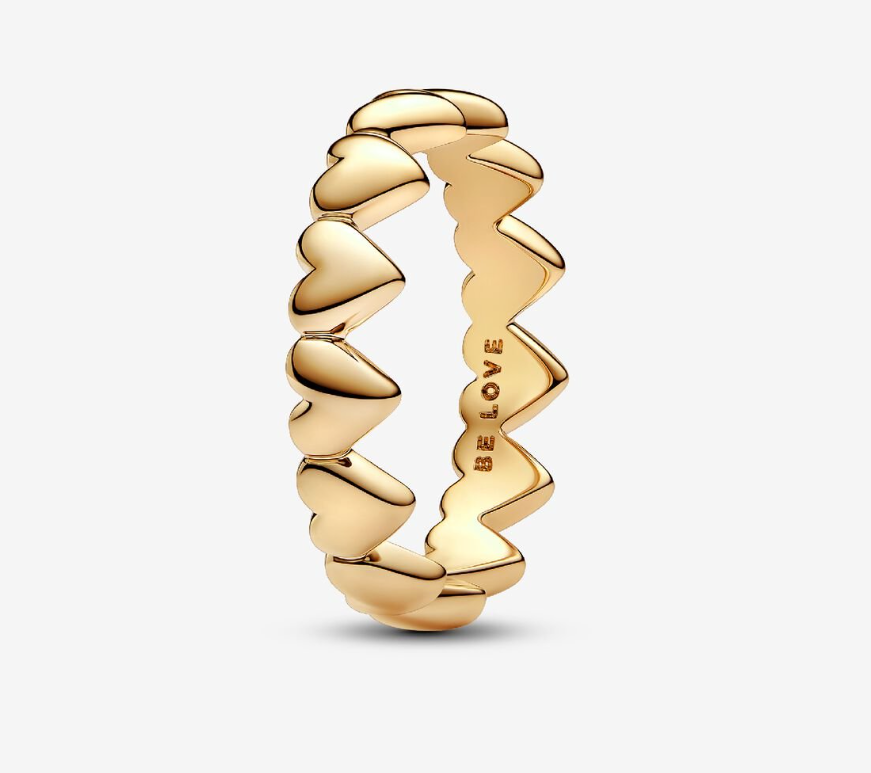 PANDORA Row of Hearts Ring - 14k Gold Plated