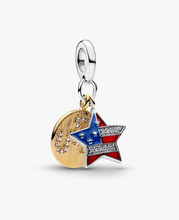 Load image into Gallery viewer, Jewelry charm with star and moon design on a white background
