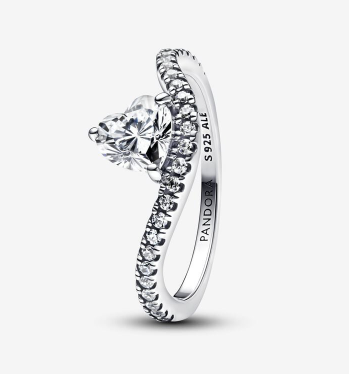 PANDORA Wavy Pave Heart Ring - Silver