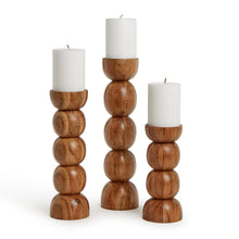 Load image into Gallery viewer, Spheres Hand-Crafted Pillar Candleholder holding white candles
