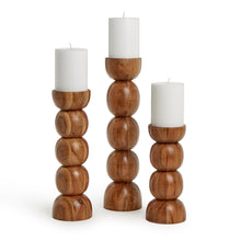 Load image into Gallery viewer, Spheres Hand-Crafted Pillar Candleholder holding white candles
