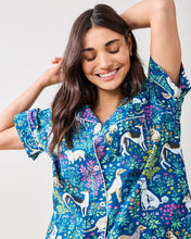 Load image into Gallery viewer, Front view of Printfresh Must Love Dogs PJ Short Set in indigo with dog print
