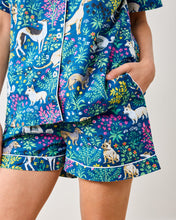 Load image into Gallery viewer, Detail shot of Printfresh Must Love Dogs PJ Short Set showing dog print pattern in indigo
