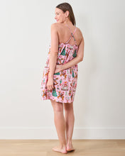 Load image into Gallery viewer, person wearing Cowboy Holiday Pink Boots Cami Nightgown view from back showing crisscross straps
