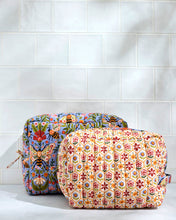 Load image into Gallery viewer, two fabric bags one with a blue print the other with a cream print
