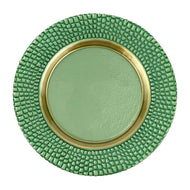 Vietri Pelli Glass Green Charger green plate with textured wide border with gold center rim