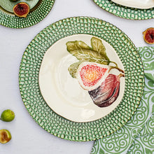 Load image into Gallery viewer, Vietri Pelli Glass Green Charger used with a fig patterned plate
