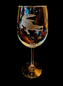 Alligator White Wine Stemmed Glass - Custom Etched - 16 oz.