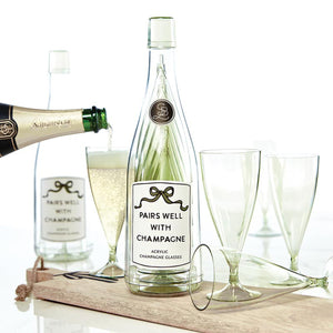 Acrylic Champagne Bottle Set - 5 Stackable Glasses - Pairs Well Champagne