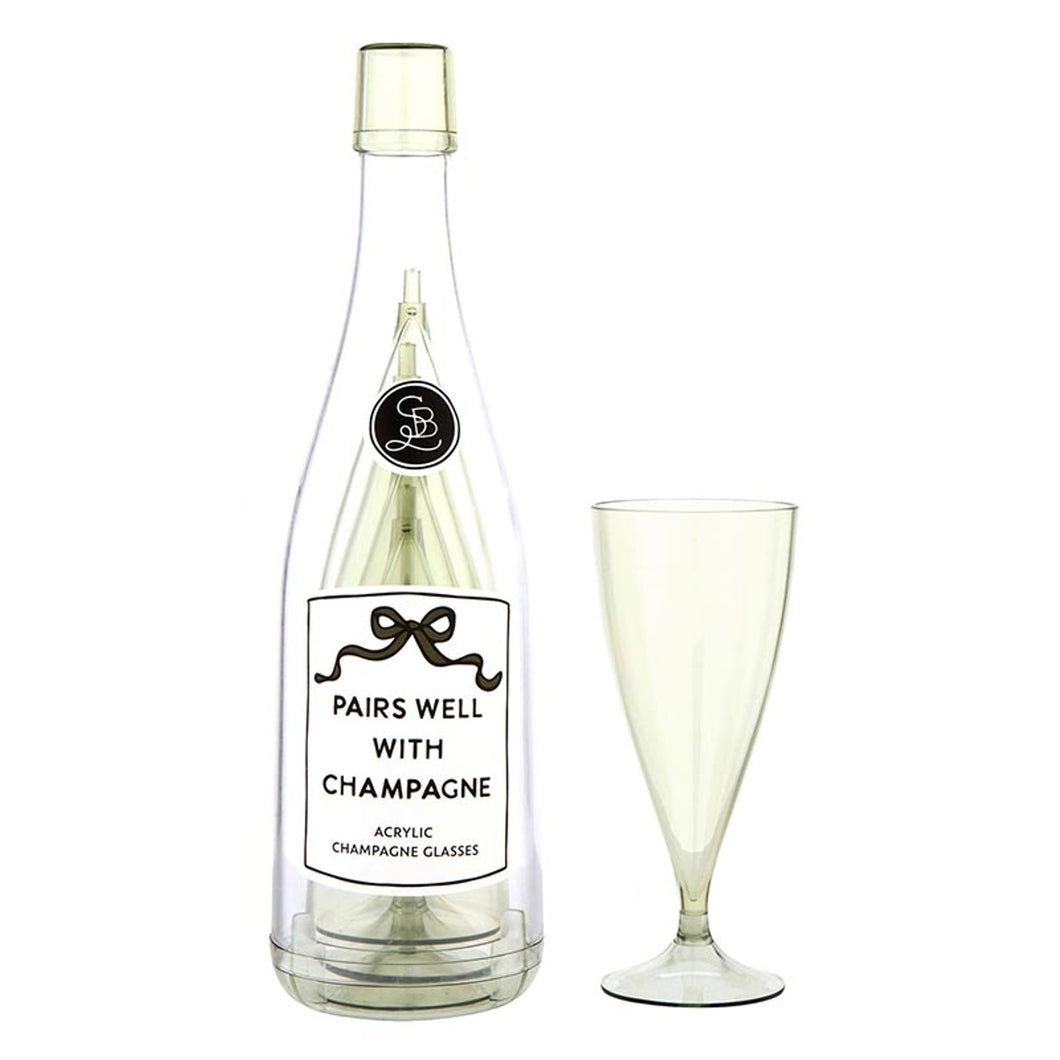 Acrylic Champagne Bottle Set - 5 Stackable Glasses - Pairs Well Champagne