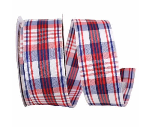 Patriotic Plaid Woven Wire Edge Ribbon - 1.5