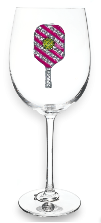 Pickleball Jeweled Stemmed Glass