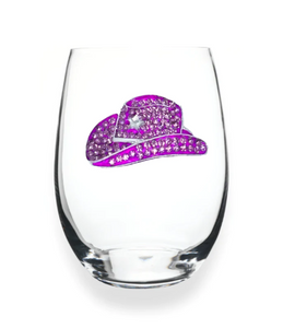 Pink Cowboy Hat Jeweled Stemless Glass