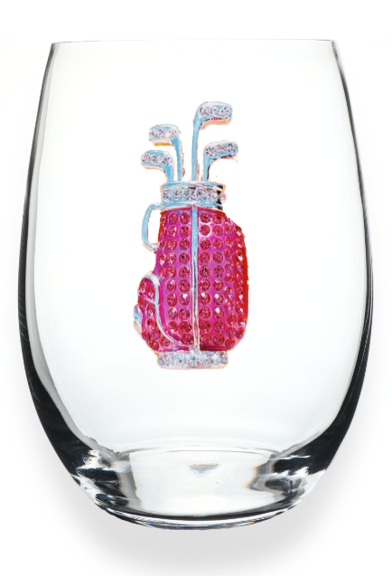 Pink Golf Bag Jeweled Stemless Glass