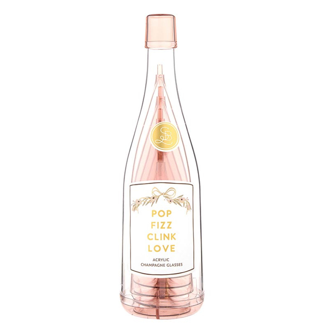 Santa Barbara Acrylic Champagne Bottle + Glasses Pop Fizz