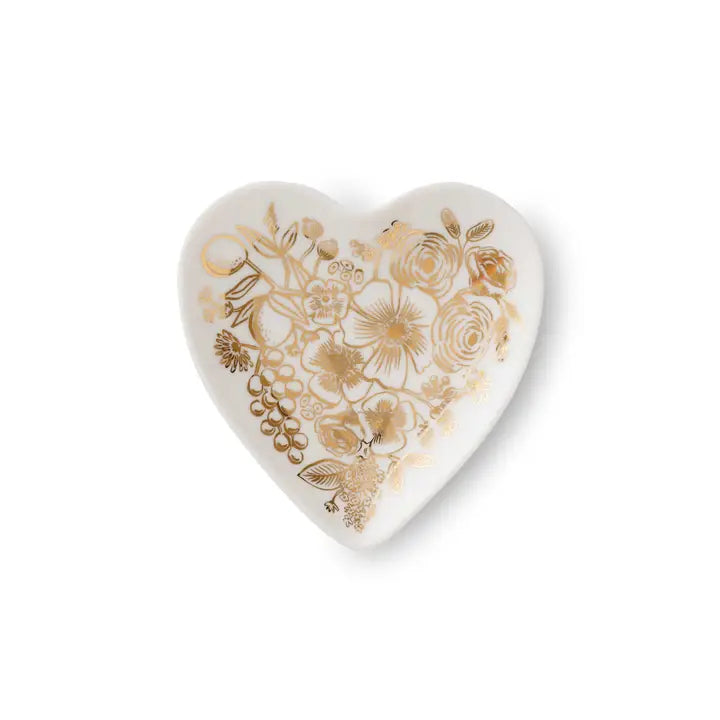 Heart shaped ring dish with gold flowers