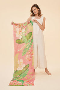100% Linen Delicate Tropical Scarf - Candy