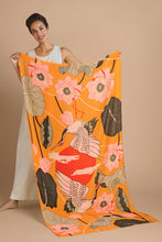 Load image into Gallery viewer, Printed Crane at Sunrise - Mustard Scarf Mustard
