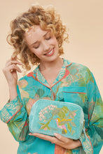 Load image into Gallery viewer, Velvet Embroidered Make Up Bag - Hummingbird, Aqua
