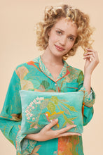 Load image into Gallery viewer, Velvet Embroidered Zip Pouch - Hummingbird, Aqua
