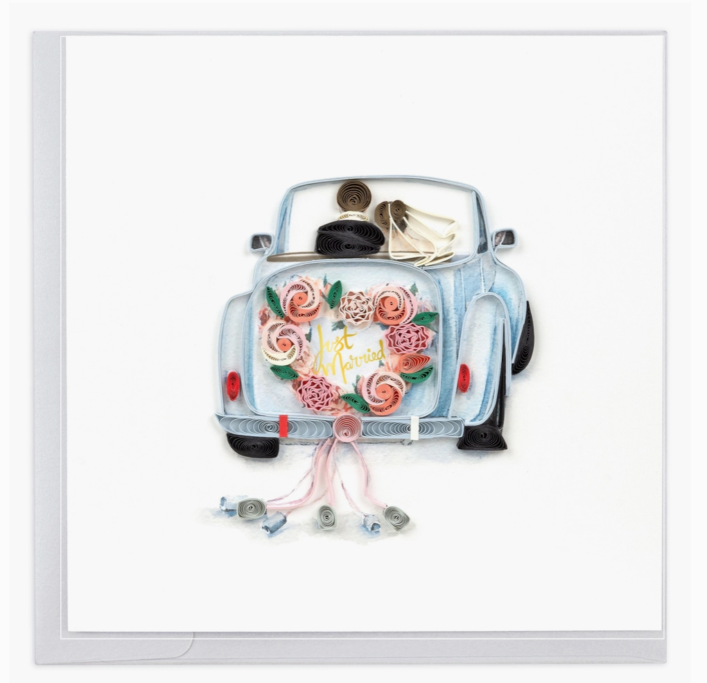Quilled Just Married Car Wedding Card