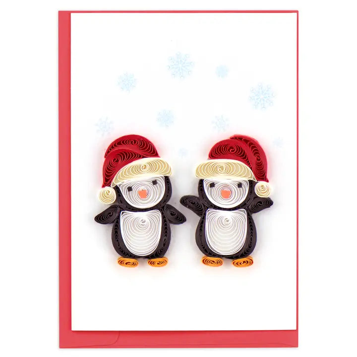 Quilled Christmas Penguins Gift Enclosure Mini Card