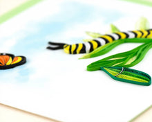 Load image into Gallery viewer, close up of quilled green chrysalis 

