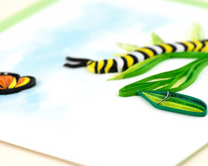 close up of quilled green chrysalis 