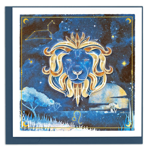 quilled card with lion head set against the night sky showing a constellation 