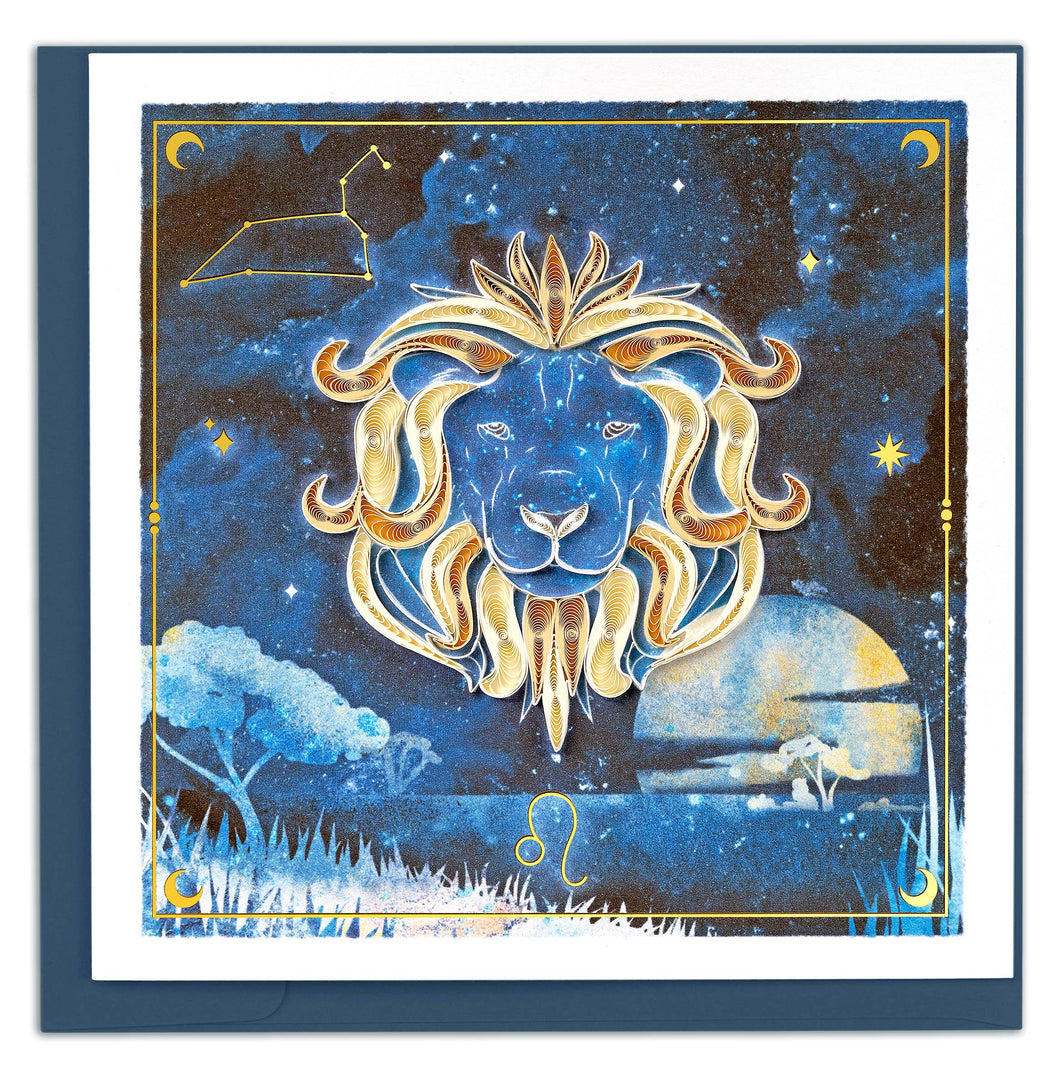 quilled card with lion head set against the night sky showing a constellation 