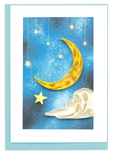 Quilled Moon and Stars Gift Enclosure Mini Card with blue envelope 