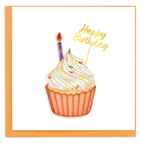 quilled birthday cake with candle and happy birthday sign