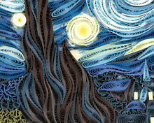 Load image into Gallery viewer, close up of blue black and yellow quilled paper
