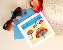 Load image into Gallery viewer, Quilled Colorful Beach Umbrellas Greeting Card
