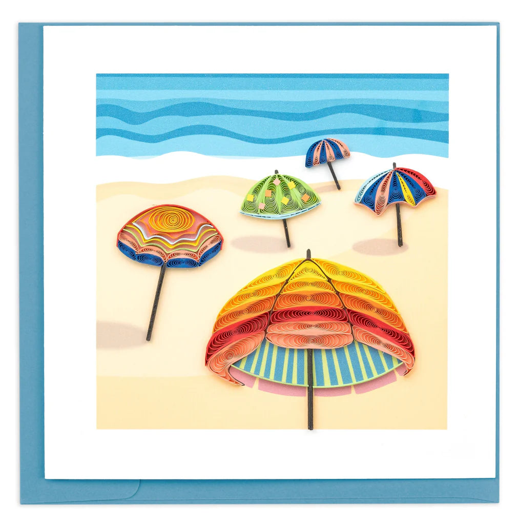 Quilled Colorful Beach Umbrellas Greeting Card