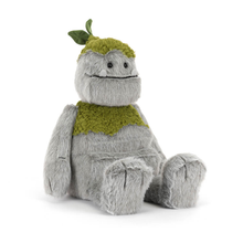 Load image into Gallery viewer, Plush toy with block 'bolder' shaped  features, arms and legs with green 'moss' on its head and shoulders
