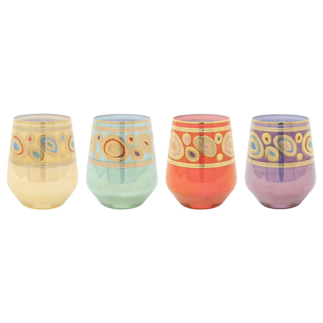 Vietri Regalia Stemless Wine Glasses - Assorted - Set of 4