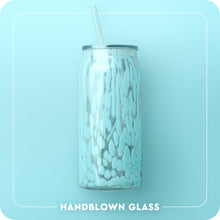 Load image into Gallery viewer, glass cup with lit and straw graphic with text handblown glass
