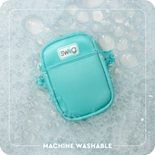 Load image into Gallery viewer, small zipper pouch graphic with the small zipper pouch in soap bubbles and the text Machine washable
