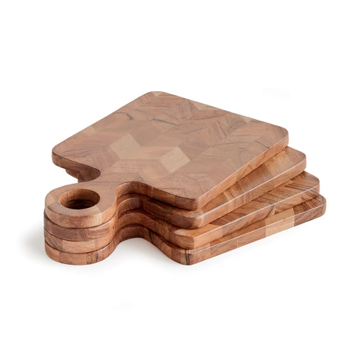 four small wood cutting board with wood handles