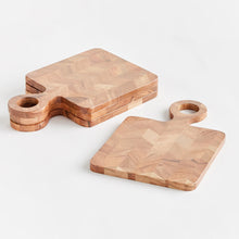 Load image into Gallery viewer, four small wood cutting board with wood handles
