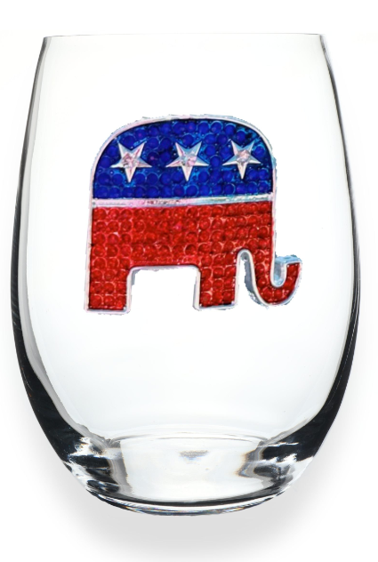 Republican Elephant Jeweled Stemless Glass