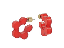 Load image into Gallery viewer, Red floral-shaped earrings on a white background
