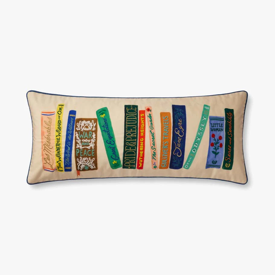 Rifle Paper Book Club Embroidered Lumbar Pillow